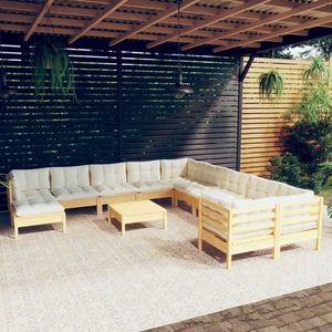 vidaXL Set de șezlonguri de grădină cu perne 12 piese crem lemn de pin imagine
