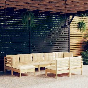 vidaXL Set mobilier grădină cu perne, 9 piese, crem, lemn de pin imagine