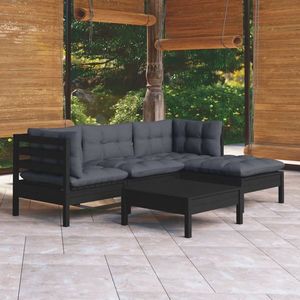 vidaXL Set mobilier grădină cu perne, 5 piese, negru, lemn de pin imagine