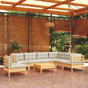 vidaXL Set mobilier de grădină cu perne crem, 8 piese, lemn masiv pin imagine