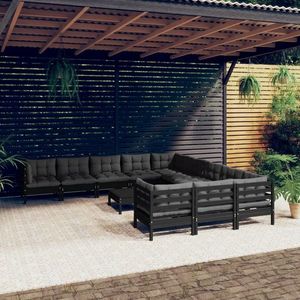 vidaXL Set mobilier grădină cu perne, 12 piese, negru, lemn de pin imagine