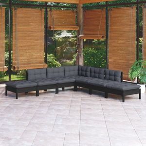vidaXL Set mobilier grădină cu perne, 7 piese, negru, lemn de pin imagine