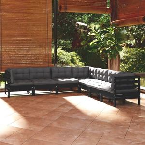 vidaXL Set mobilier grădină cu perne, 7 piese, negru, lemn masiv pin imagine