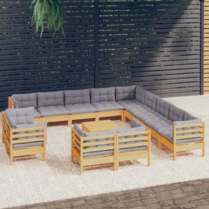 vidaXL Set mobilier grădină cu perne, 14 piese, gri, lemn masiv pin imagine