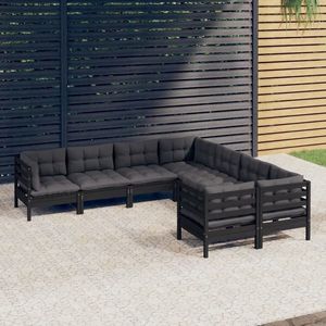 vidaXL Set mobilier de grădină cu perne 8 piese negru lemn masiv pin imagine