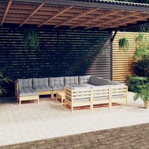 vidaXL Set mobilier grădină cu perne, 12 piese, gri, lemn masiv pin imagine