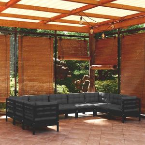 vidaXL Set mobilier grădină cu perne, 9 piese, negru, lemn de pin imagine