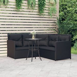 vidaXL Set canapele grădină formă L cu perne, 2 piese negru poliratan imagine