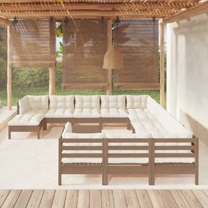 vidaXL Set mobilier de grădină cu perne 13 piese maro miere lemn pin imagine