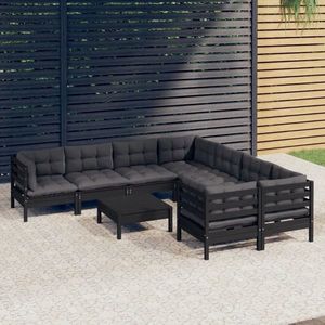 vidaXL Set mobilier grădină cu perne, 9 piese, negru, lemn de pin imagine