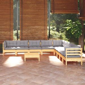 vidaXL Set mobilier grădină cu perne, 10 piese, gri, lemn masiv pin imagine