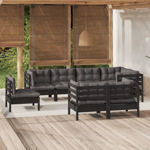 vidaXL Set mobilier de grădină cu perne 8 piese negru lemn masiv pin imagine
