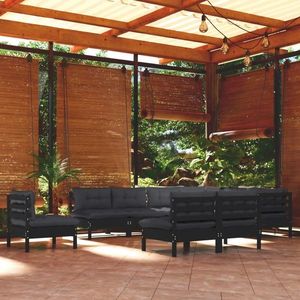 vidaXL Set mobilier de grădină cu perne 10 piese negru lemn masiv pin imagine