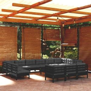 vidaXL Set mobilier de grădină cu perne, 14 piese, negru, lemn de pin imagine