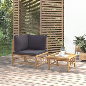 vidaXL Set mobilier de grădină cu perne gri închis, 2 piese, bambus imagine