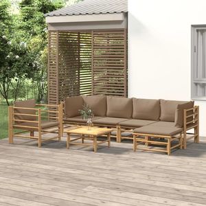 vidaXL Set mobilier de grădină cu perne gri taupe, 7 piese, bambus imagine