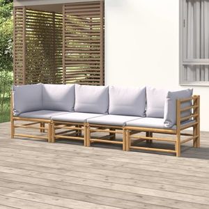 vidaXL Set mobilier de grădină cu perne gri deschis, 4 piese, bambus imagine