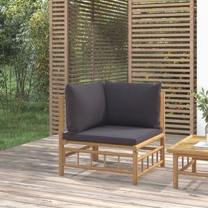 vidaXL Canapea colțar de grădină, perne gri închis, bambus imagine
