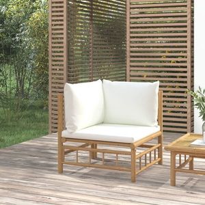 vidaXL Canapea de mijloc pentru grădină cu perne, alb crem, bambus imagine