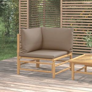 vidaXL Canapea de colț pentru grădină, perne gri taupe, bambus6 imagine
