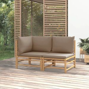 vidaXL Set mobilier de grădină cu perne gri taupe, 2 piese, bambus imagine