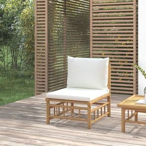 vidaXL Canapea de mijloc pentru grădină cu perne, alb crem, bambus imagine