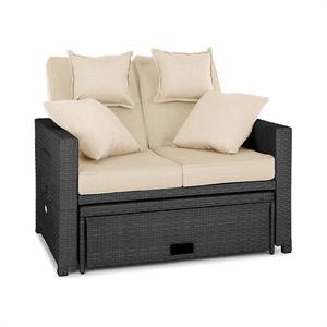 Blumfeldt Komfortzone, canapea de grădină din ratan, canapea dublă, poliratan, extensibilă, ratan negru/ perne bej imagine
