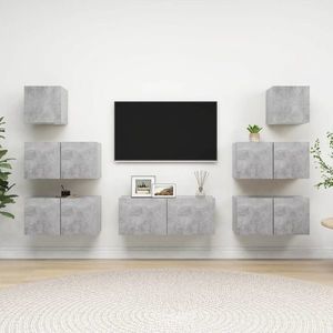 vidaXL Set de dulapuri TV, 7 piese, gri beton, lemn prelucrat imagine