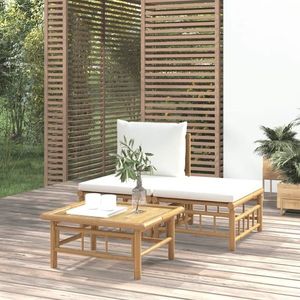 vidaXL Set mobilier de grădină, cu perne alb crem, 3 piese, bambus imagine