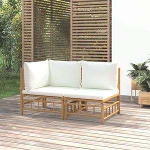 vidaXL Set mobilier de grădină cu perne alb crem, 2 piese, bambus imagine