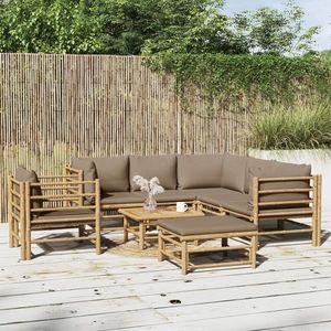 vidaXL Set mobilier de grădină cu perne gri taupe, 8 piese, bambus imagine