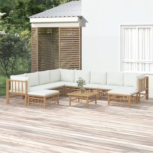 vidaXL Set mobilier de grădină, cu perne alb crem, 11 piese, bambus imagine