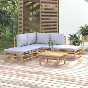 vidaXL Set mobilier de grădină cu perne gri deschis, 6 piese, bambus imagine