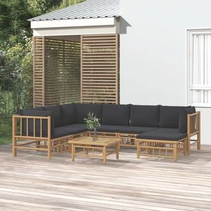 vidaXL Set mobilier de grădină cu perne gri închis, 8 piese, bambus imagine