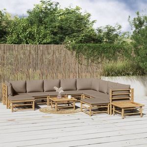 vidaXL Set mobilier de grădină cu perne gri taupe, 12 piese, bambus imagine