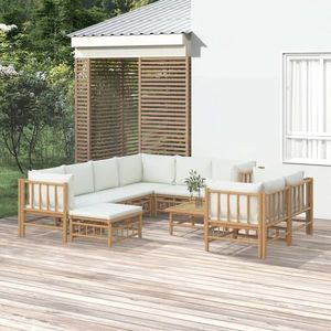 vidaXL Set mobilier de grădină, cu perne alb crem, 10 piese, bambus imagine