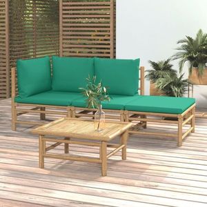 vidaXL Set mobilier de grădină cu perne verzi, 4 piese, bambus imagine