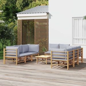 vidaXL Set mobilier de grădină cu perne gri deschis, 9 piese, bambus imagine