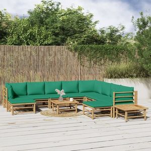 vidaXL Set mobilier de grădină cu perne verzi, 12 piese, bambus imagine