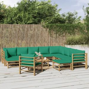 vidaXL Set mobilier de grădină cu perne verzi, 12 piese, bambus imagine