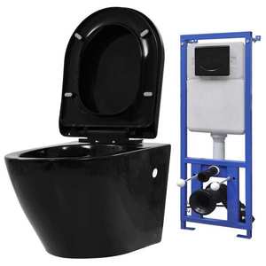 vidaXL Vas toaletă suspendat cu rezervor încastrat, negru, ceramică imagine