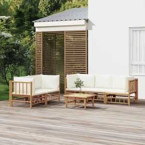 vidaXL Set mobilier de grădină cu perne alb crem, 6 piese, bambus imagine