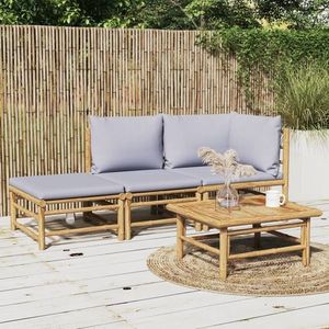 vidaXL Set mobilier de grădină cu perne gri deschis, 3 piese, bambus imagine