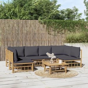 vidaXL Set mobilier de grădină cu perne gri închis, 7 piese, bambus imagine