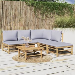 vidaXL Set mobilier de grădină cu perne gri deschis, 6 piese, bambus imagine