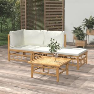 vidaXL Set mobilier de grădină, cu perne alb crem, 4 piese, bambus imagine