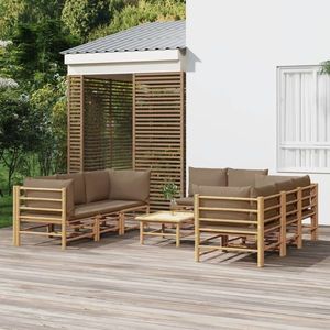 vidaXL Set mobilier de grădină cu perne gri taupe, 9 piese, bambus imagine