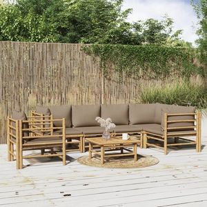 vidaXL Set mobilier de grădină cu perne gri taupe, 7 piese, bambus imagine