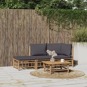 vidaXL Set mobilier de grădină, perne gri închis, 3 piese, bambus imagine