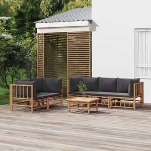 vidaXL Set mobilier de grădină, 6 piese, perne gri închis, bambus imagine